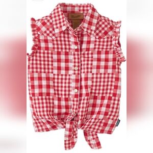 Red Checkered Kids Sleeveless Shirt
